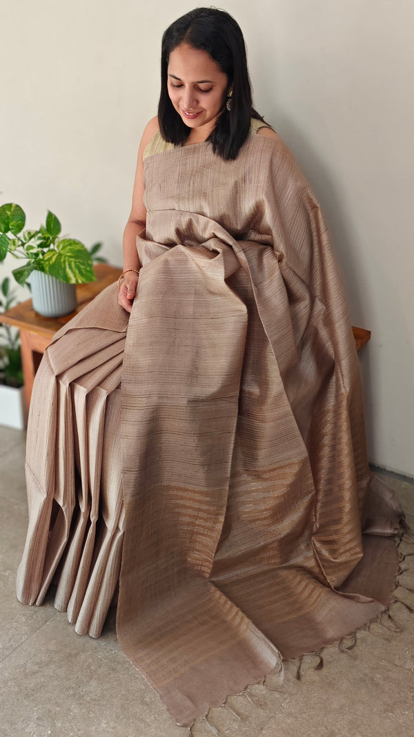 Dark Beige tussar silksaree