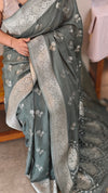 Muted moss green banarasi crepe saree