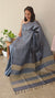 Bluish grey tussar silk saree
