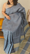 Bluish grey tussar silk saree