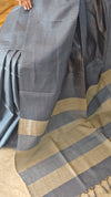 Bluish grey tussar silk saree