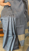Bluish grey tussar silk saree