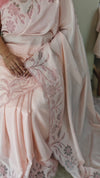Baby pink silky kota applique saree