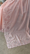 Baby pink silky kota applique saree