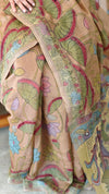 Kalamkari printed linen cutwork saree