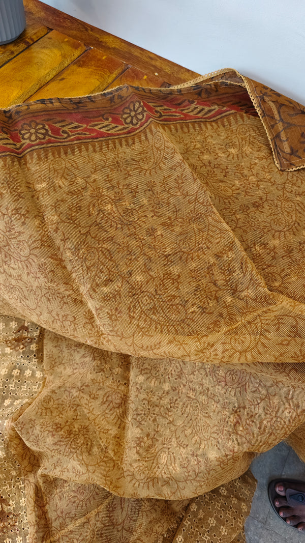 Hakoba kota brown and mustard saree