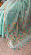 D311 - Teal green Jamdani saree