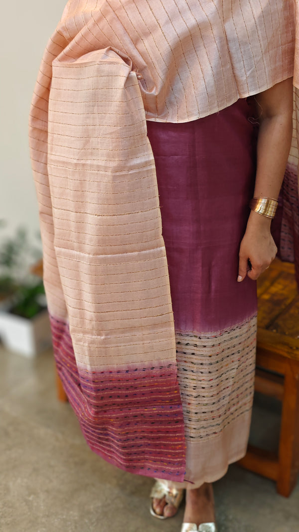 Dark mauve and Cream shade tussar suit