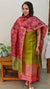Green and peach shade printed tussar suit