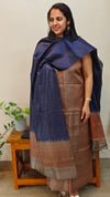 Taupe and navy blue Tussar silk suit