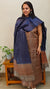 Taupe and navy blue Tussar silk suit