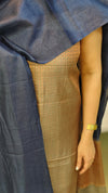 Taupe and navy blue Tussar silk suit