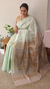 Pastel green and beige bhagalpuri silk saree