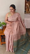 Nude pink and teal bhagalpuri silk saree