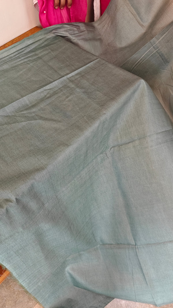 Nude pink and teal bhagalpuri silk saree