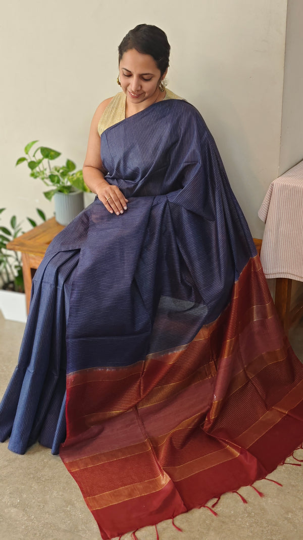 Navy blue and maroon bhagalpuri silk saree