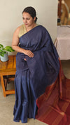 Navy blue and maroon bhagalpuri silk saree
