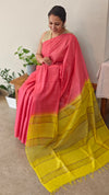 Pink and yellow bhagalpuri silk saree
