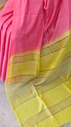 Pink and yellow bhagalpuri silk saree