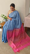 Light blue and pink bhagalpuri silk saree