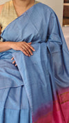 Light blue and pink bhagalpuri silk saree