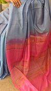 Light blue and pink bhagalpuri silk saree