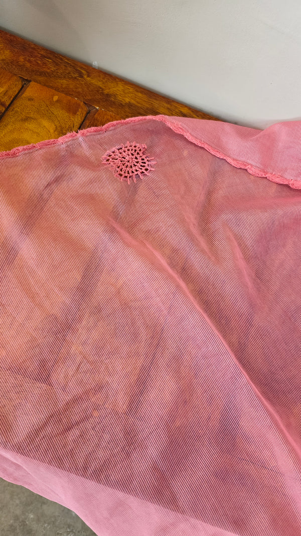 FRC9 - Pink and lavender crochet on net kota saree