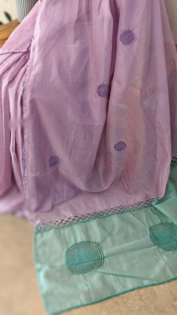 FRC9 - Lavender and teal crochet on net kota saree
