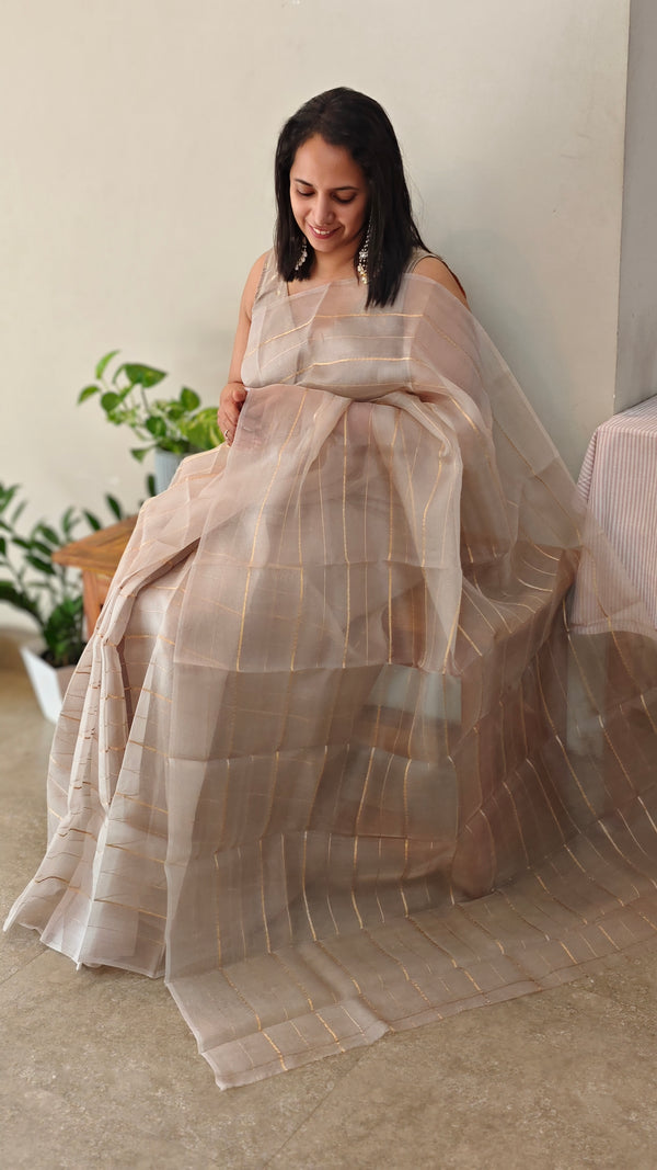 9344 - Smoky grey organza silk saree