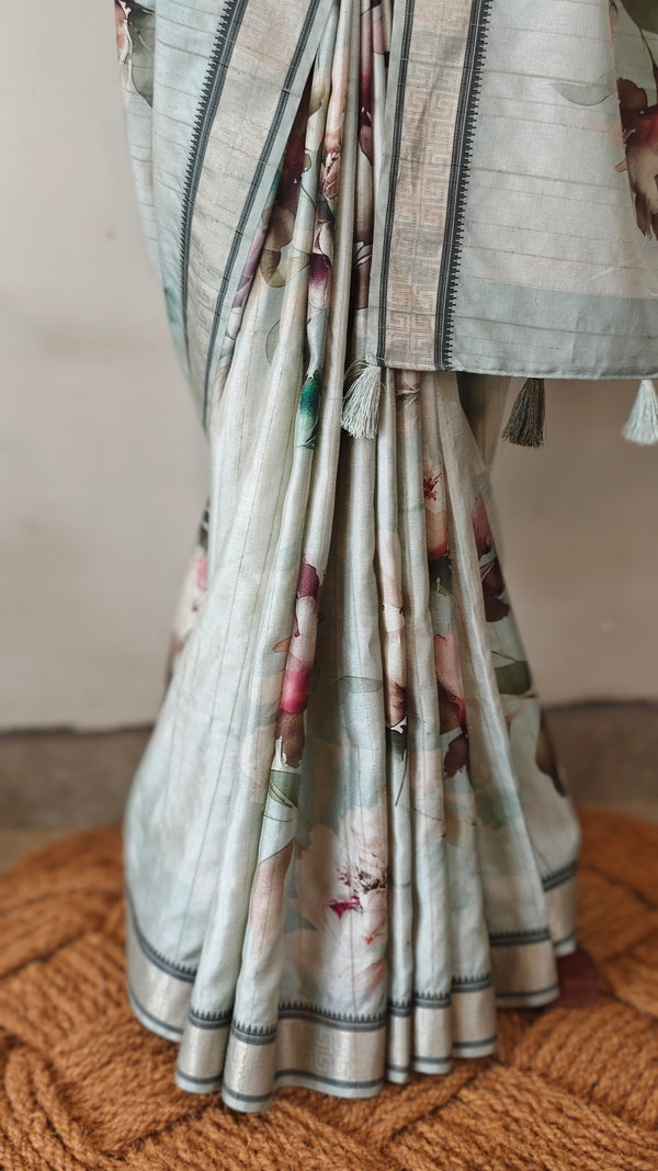 Floral Printed semi tussar saree