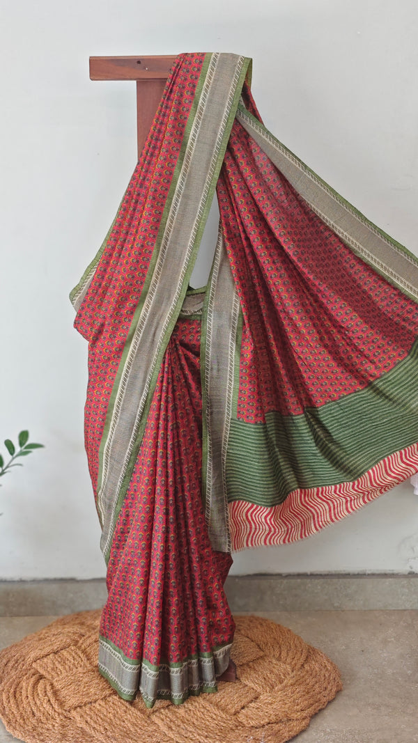 Maroon and green semi silk saree