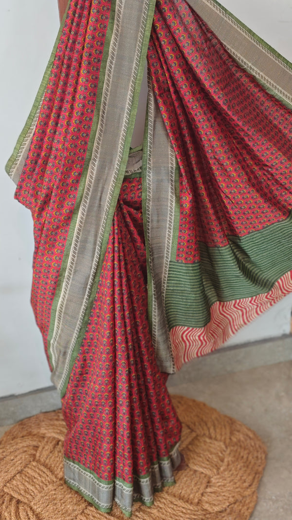 Maroon and green semi silk saree