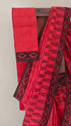 Dark red block printed net kota saree