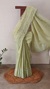Pastel green silky kota applique saree