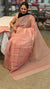 Peach block printed net kota saree