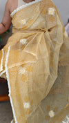 Yellow net kota saree with crochet work