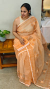 Peach net kota saree with crochet work
