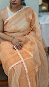 Peach net kota saree with crochet work