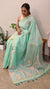 Teal green linen chanderi jamdani saree