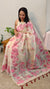 Cream and pink linen chanderi jamdani saree