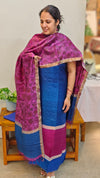 Blue and magenta printed tussar silk suit