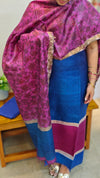 Blue and magenta printed tussar silk suit