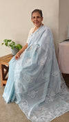 G1422 - Powder blue applique embroidered kota saree