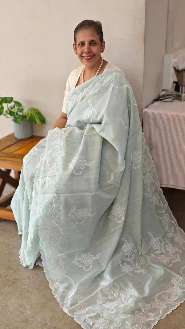 G1422 - Pastel sea green applique kota saree
