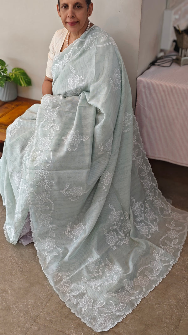 G1422 - Pastel sea green applique kota saree