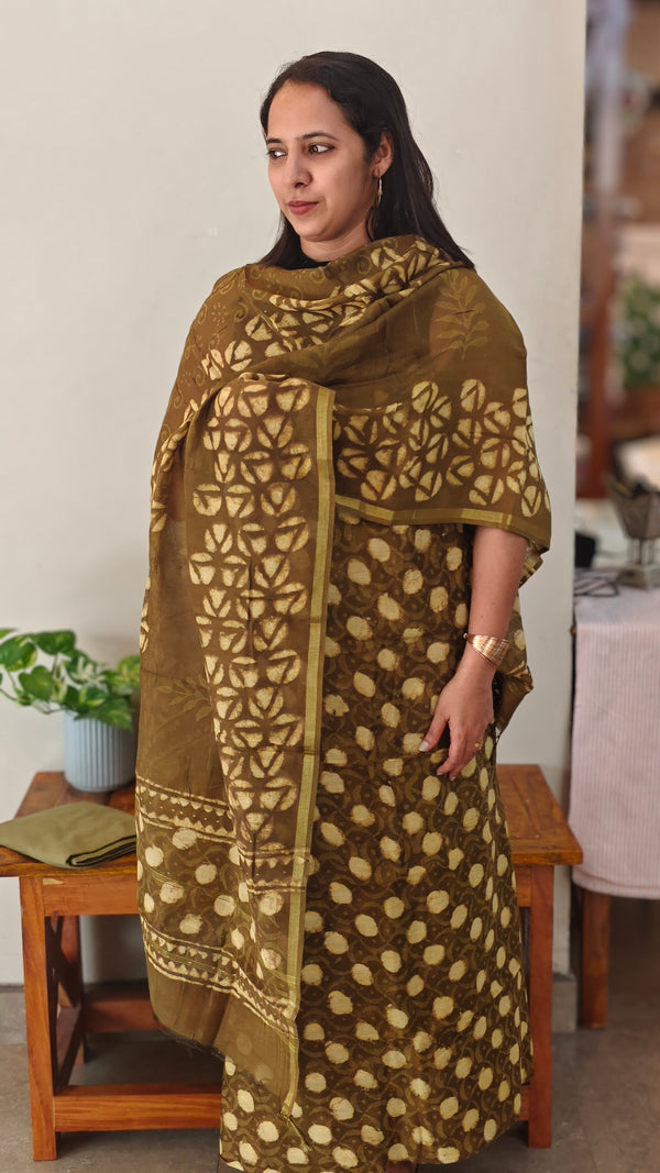 Greenish brown chanderi suit