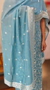 Blue Banarasi Unstitched salwar set (3pc set)