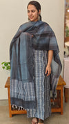 Bluish grey printed tussar silk suit
