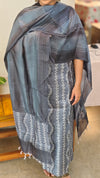 Bluish grey printed tussar silk suit