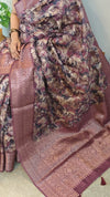 Wine shade floral printed banarasi saree